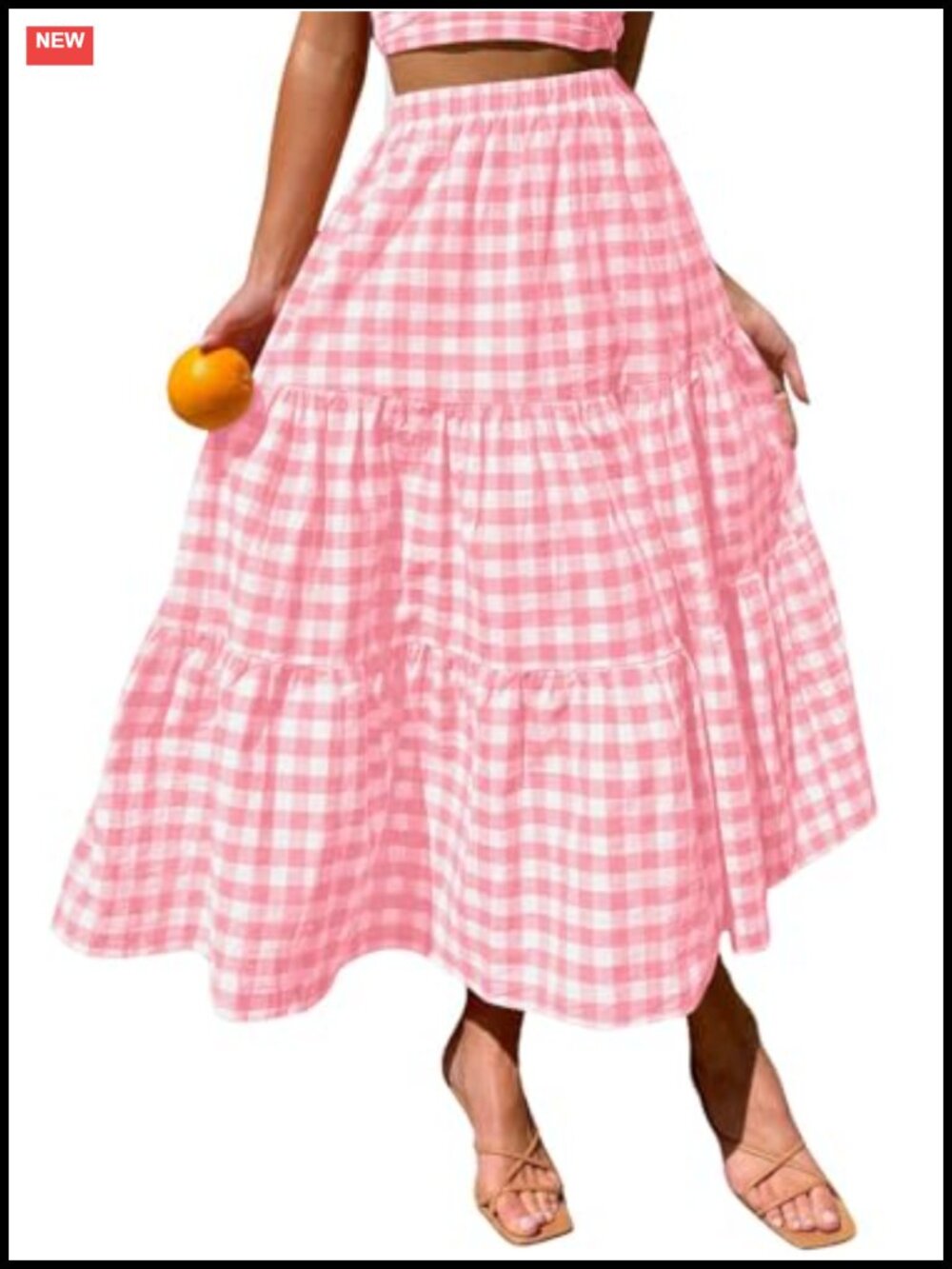 100% Cotton Tiered Gingham Maxi Skirt with Pockets